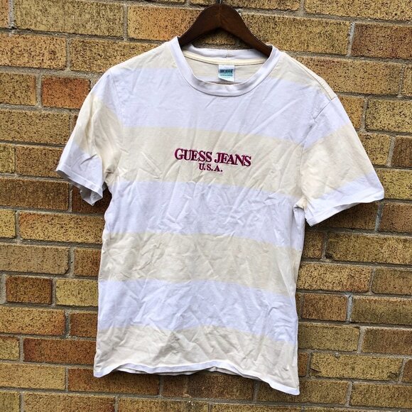 Striped Guess Farmers Market T Shirt Medium - Picture 1 of 3